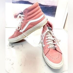 Vans Blush Pink Suede High-Top Sneakers with White Accents EUC